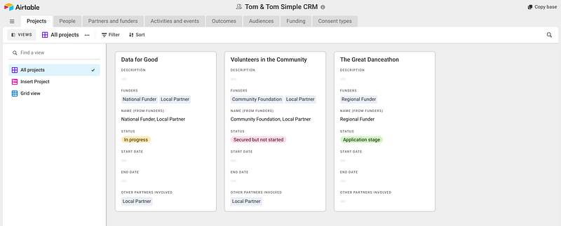 Screenshot of simple CRM